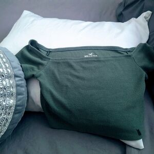 Hollister Olive Ribbed Off-Shoulder Crop Top $15